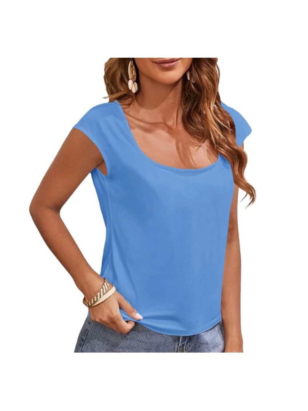Target Women's Scoop Neck Cap Sleeve Tank - Light Blue